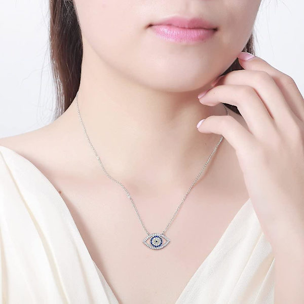Blå ont öga hänge smycke halsband sterling silver 925 i roséguld justerbar kabel