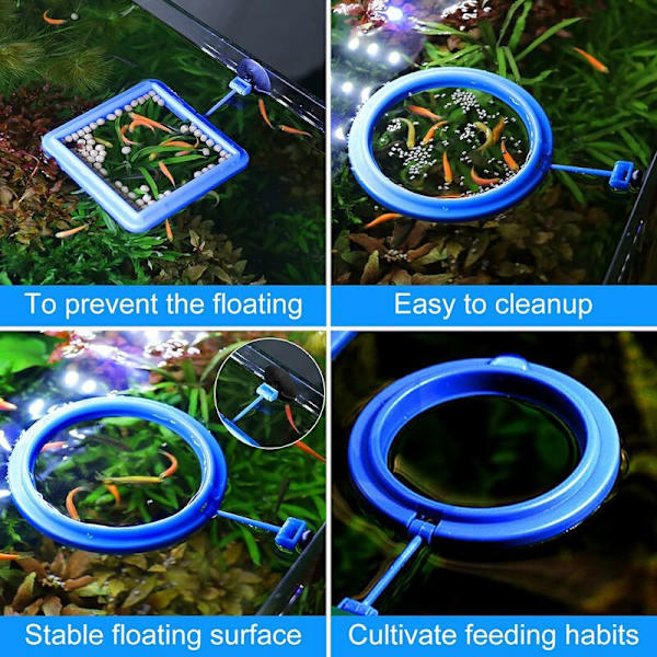 2 stk. fiskefoderringe, til akvarium fisk skildpadde tank tilbehør fodercirkel (blå) HIASDFLS