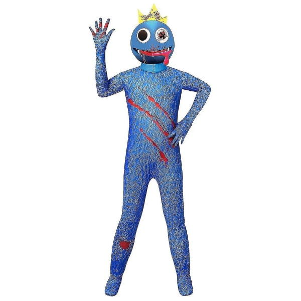 Enfärgad Rainbow Friends-dräkt för barn och vuxna, blå monster Wiki Cosplay skräckspel Halloween jumpsuit festkläder med huvudbonad Style A Size 140