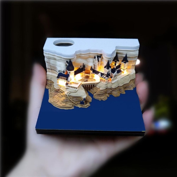 Harry Potter Theme Mini 3d Art Calendar 2024, 3d Memo Pad Calendar 2024, 2024 Skrivebordskalender Memo Pad med Light Friends Gift