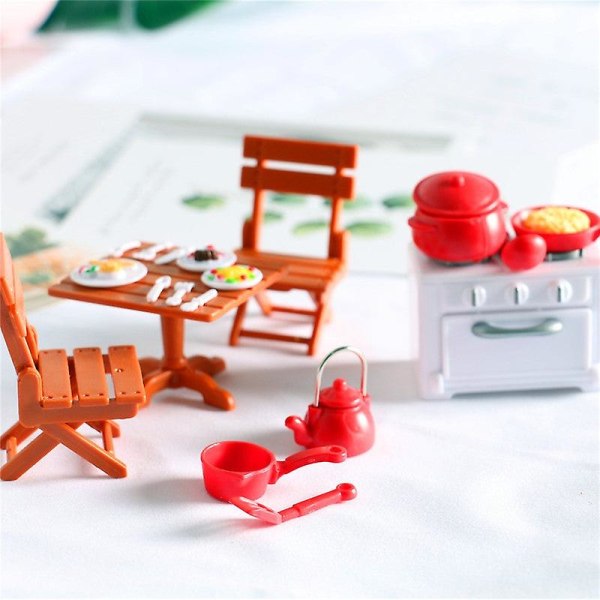 Miniatyrmøbler Leketøy Dukkehus DIY-dekorasjonstilbehør Mini firkantet spisebord og stol