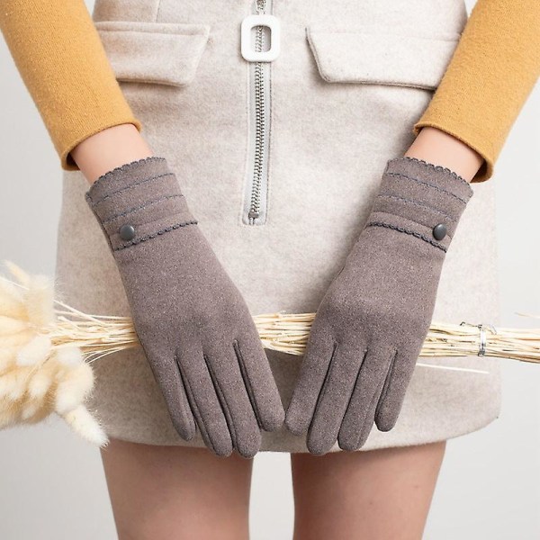 Nye kanin plys dralon fleece-foret høj elastisk termisk touch screen dame vinter udendørs handsker Gray