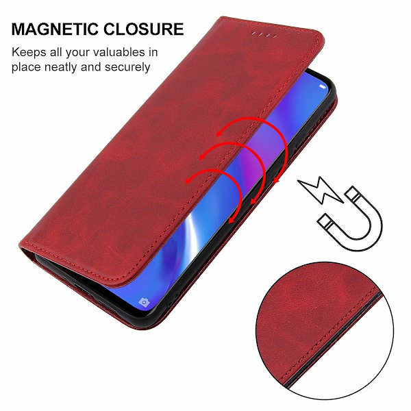 For Oppo Rx17 Neo Magnetisk Lukking Lær Telefonveske Red