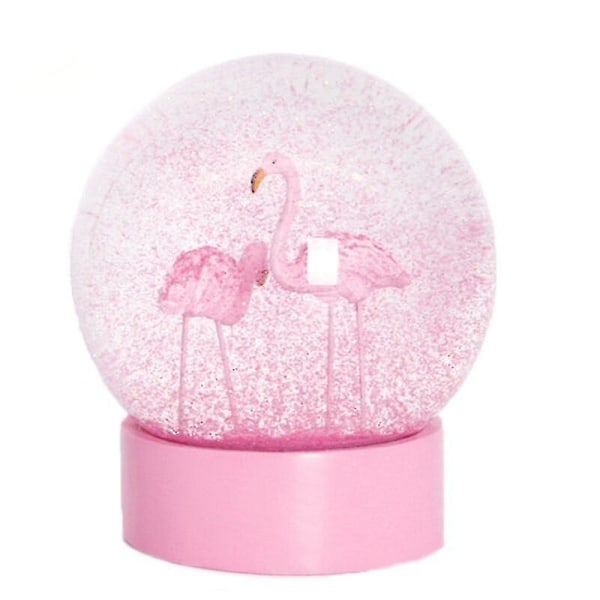 Flamingo Glitter Klar Glas Snöglob Kristallkula Med Rosa Bas Kvinnopresenter