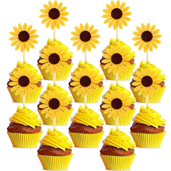 60 Pieces Sunflower Cupcake Toppers Cupcake Desserts Toppers Sun Flower Party Topper For Party Cake Decoration Supplies