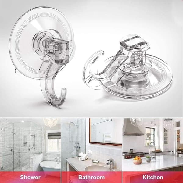 Suction Cup Hooks for Bathroom, 3Kg Heavy Duty Plastic Strong Vacuum Suction Cup, 2-pack, Transparent