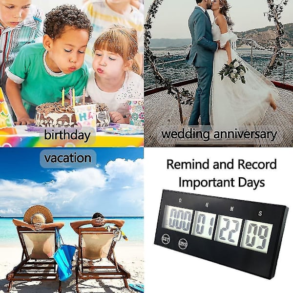 Countdown-ajastin - Uudelleenkäytettävä 999 päivän lähtölaskentakello suuriin elämän tapahtumiin White