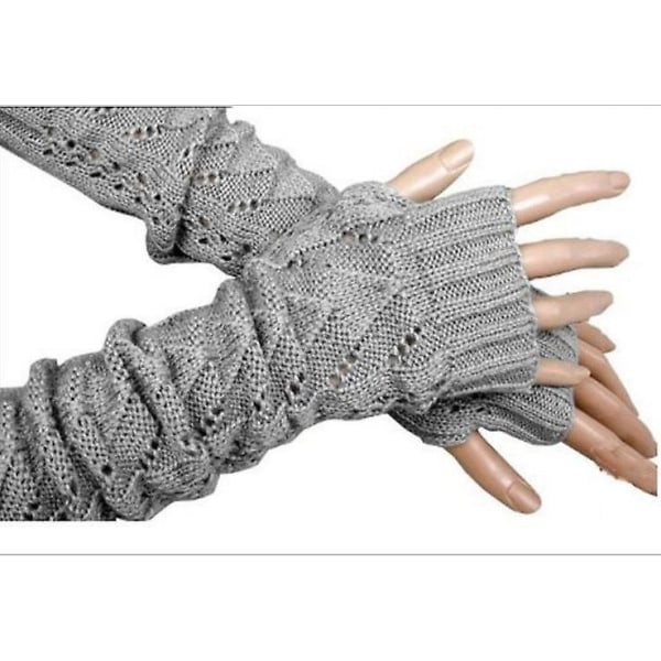 Uthult ny åpen finger halvfinger strikke ullhansker høst og vinter strikkede varme armermer for menn og kvinner Dark gray