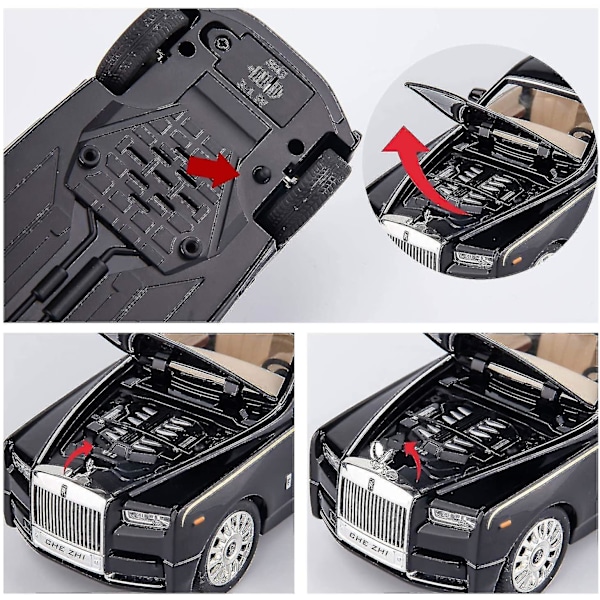 1/24 Rolls-Royce Phantom modellbil, zinklegering dra tillbaka leksaksbil med ljud och ljus för barn pojke flicka present (vit)