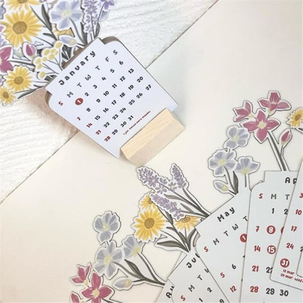 2024 Bloomy Flowers Skrivebords Kalender, Kreativ Design Vase-lignende Skrivebords Kalender Planlegger Og Notat