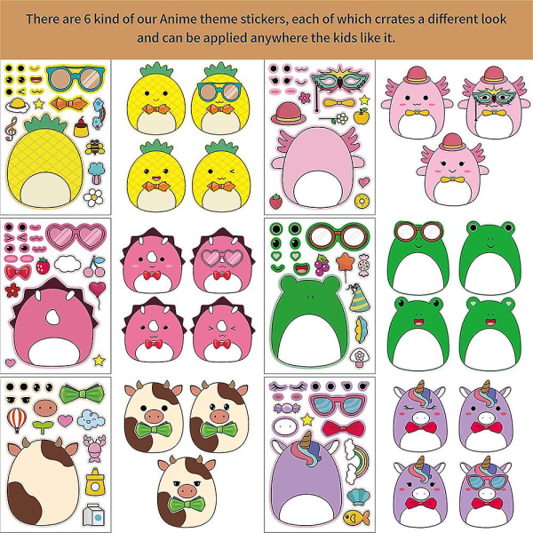 24 stk gør det selv tegneserietema Make-a-face Stickers Pack,sjove klistermærker Decals Craft Set Børnelegetøj til festdekoration,belønningsgaver
