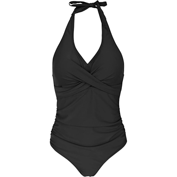 Badedragt til kvinder med mavekontrol, push-up, formende, halterneck, rygløs badedragt SORT BLACK BLACK L