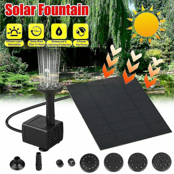 1,2w Solar Fontene Innebygd 160 Mah batteri Solar Pond Pump
