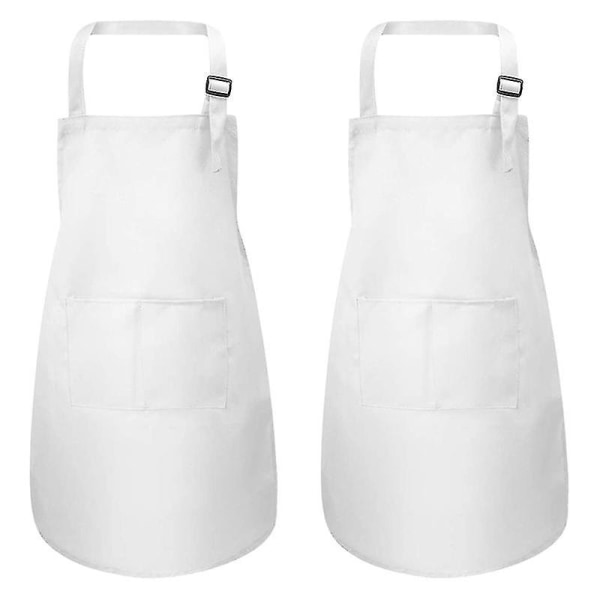 12-delt forkle- og kokkhattsett, justerbart barneforkle med lommer (hvit, egnet for 2-6