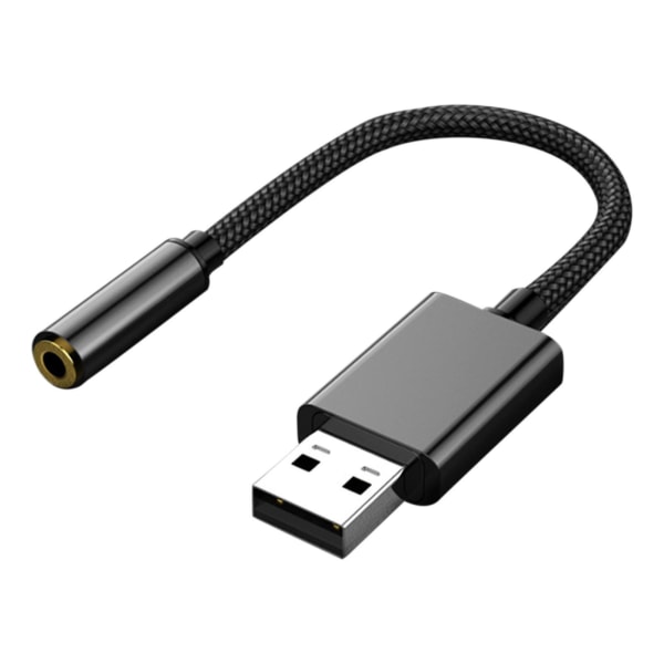 USB - 3,5 mm:n ääniliitin -sovitin USB - Aux-ääniliitäntä Ulkoinen stereoäänikortti kuulokkeille Kaiutin Psseriesille, PC:lle, kannettavalle tietokoneelle, pöytäkoneille linjan pituus Black