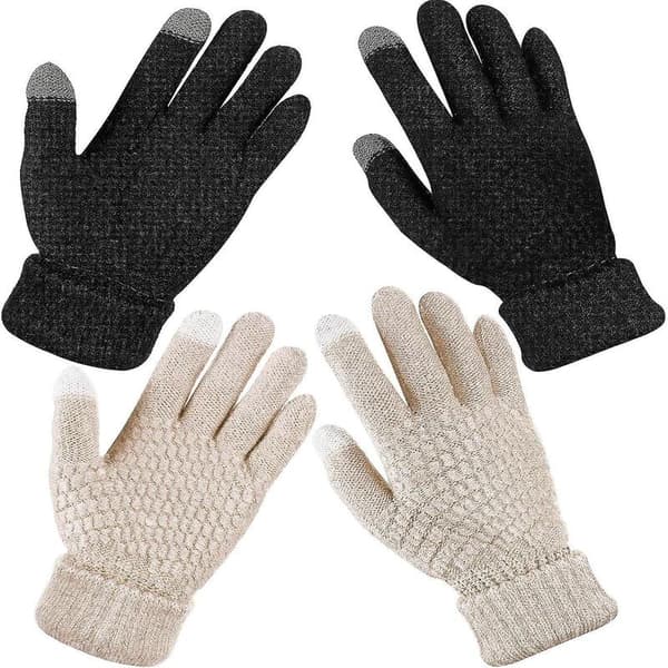 2 par Dame Vinter Touchscreen Handsker Varme Fleeceforede Strikkede Handsker Elastisk Manchet Vinter Tekstningshandsker
