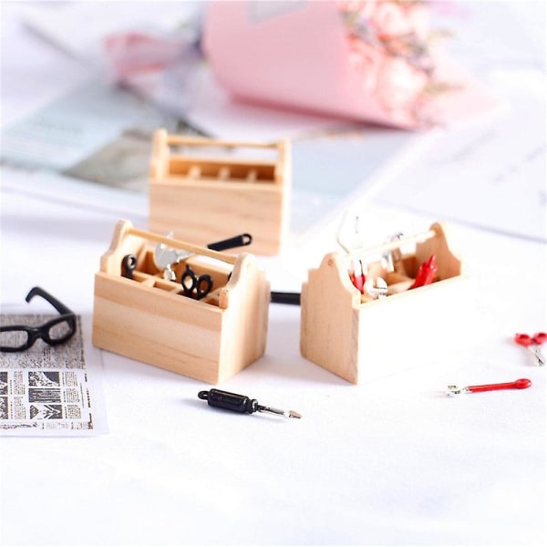 Miniature Furniture Toy Dolls House DIY Decoration Accessories Mini Wooden Toolbox