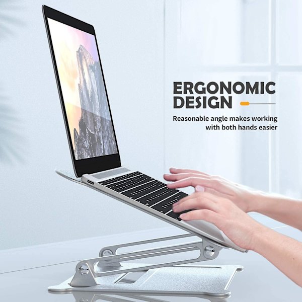 Justerbart laptopstativ - Fällbart stativ i aluminium, kompatibelt med bärbara datorer (silver)