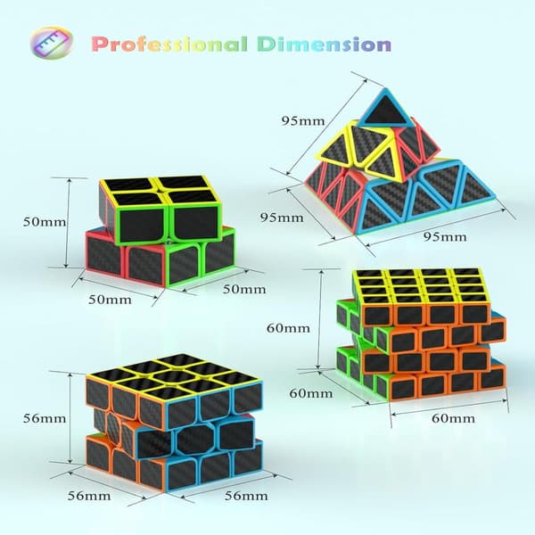 Speed Cube Set, 2X2 3X3 4X4 Pyramid Cube Stickerless med Instruktion [4 Pack] (Kolfiber Cube Set)