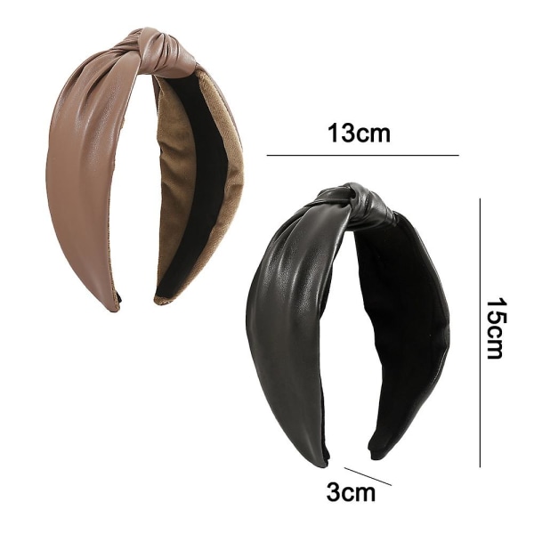Hårbånd til kvinder Pandebånd til kvinder Læderpandebånd til kvinder med et slips 2 stk. Kunstig topknude pigemode sort+brun Black*brown
