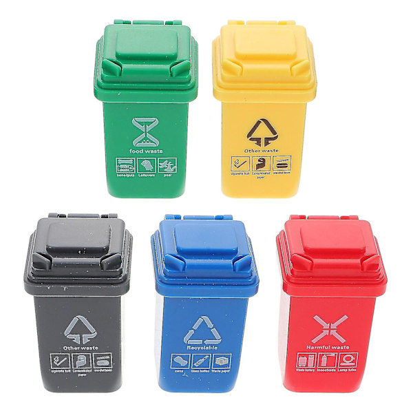5 stk Mini søppelbøtte modell dukkehus søppelbøtte sortering søppelbøtte miniatyr scene modell