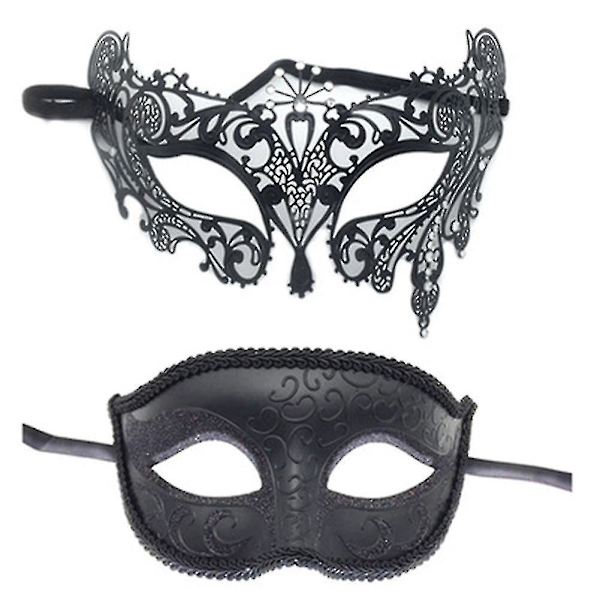2 st par maskeraddräkter set svarta halv ansiktsmasker för dansfest