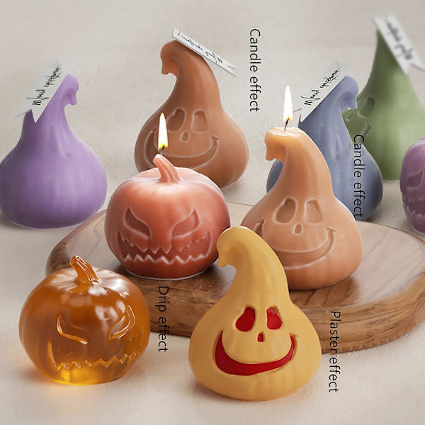 1/2x Smilings Græskar Lysforme Vrede Græskar Duftlys Silikoneforme Halloween Aromaterapi Epoxy Form Håndværk combination
