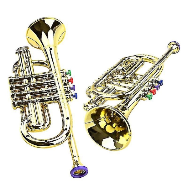 Trumpet Barn Pedagogisk Leksak Blåsinstrument Abs Guld Trumpet Med 4 Färgade För Barn
