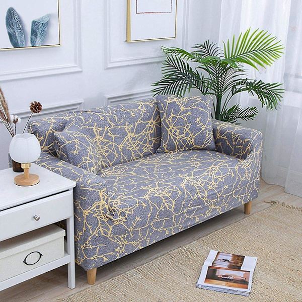 Hög elastisk polyesterfibersofföverdrag grå - fåtölj, soffa, loveseat möbelskydd (1)