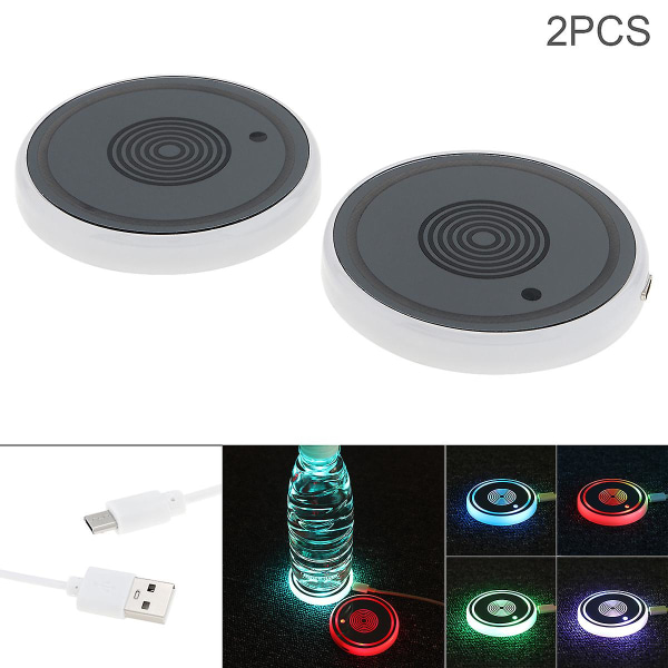 2 st Car Led Cup Holder Light Mat 7 Färger Usb Laddning Luminescent Flaska Cup Pad Inredning Atmosfär Lampa Dekoration Ljus| |