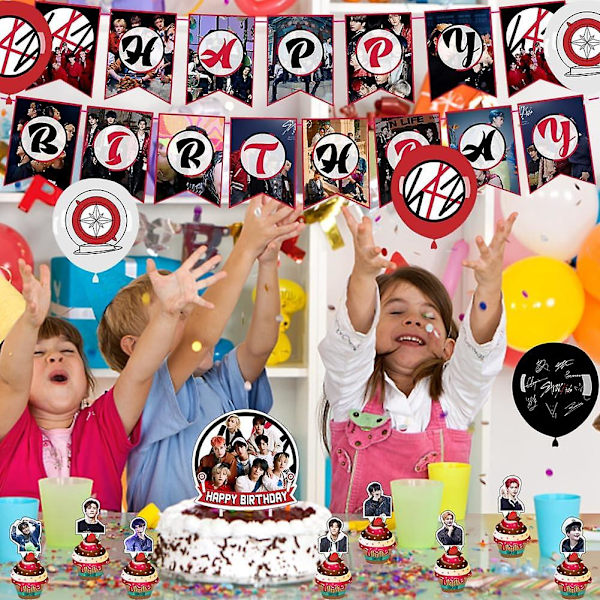 88 stk. Small Stray-k fødselsdagspynt, Happy Birthday banner Stray-k latexballoner Stray-k kagepynt, børnefødselsdagspynt