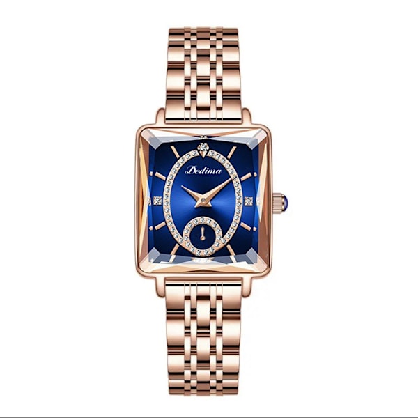 Het model fashion roségoud vierkant dames diamanten twee wijzer half horloge Brown Bamboo