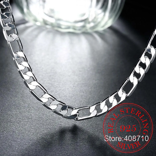 925 Sterling Silver 6mm/8mm Kedja i sidled Halsband Man Kvinna Senior Lyx Smycken Statement Halsband 8MM 8MM 50cm