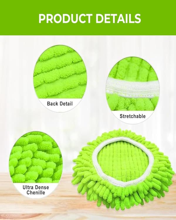 4-pak roterende moppehoveder – Mikrofiber refill til roterende mopper – Grøn
