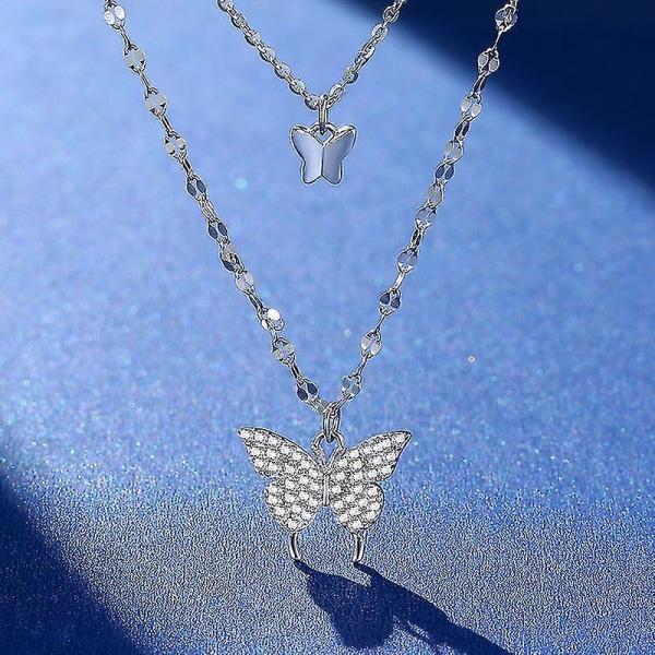 Butterfly Necklace For Women Double Layer Clavicle Chain Shiny Necklace