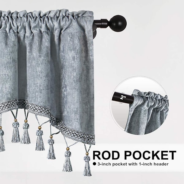 Dubbelsidiga Chenille Fönstergardiner Tier för Kök Silvergrå Vågad Valance för Vardagsrum, Pack om 1 (Silvergrå, 59\" B x 16\" L)