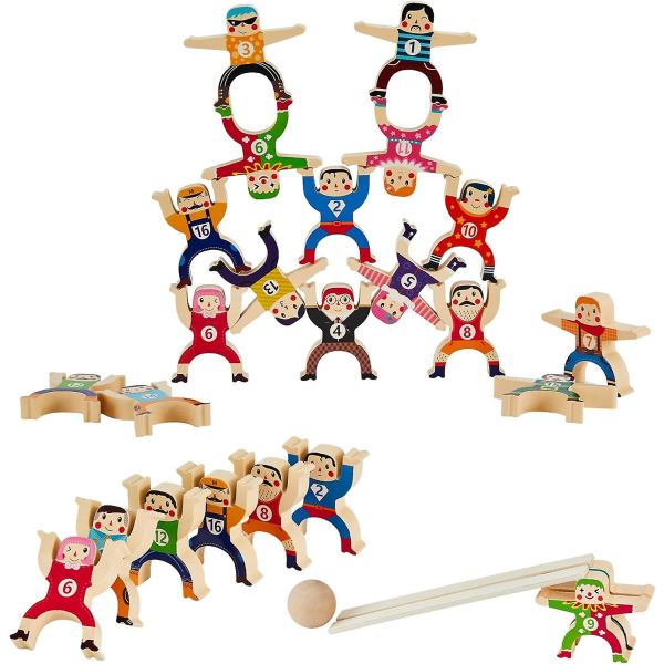 Træstablelegetøj, 16-dele Circus Hercules Circus Circus Sammenlåsende legetøj, balanceblok Pædagogisk legetøj til børn 3-6 år gammel