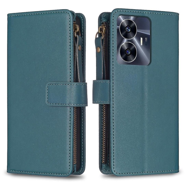 Case Realme C55:lle vetoketjullinen cover , jossa korttipidike, magneettinen suljin, yhteensopiva Realme C55 case kanssa Green