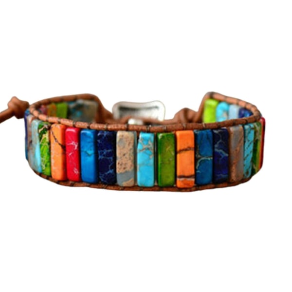 7 Chakra Armband Handgjorda Färgglada Armband Chakra Pärlor Sten Läder Wrap Armband 32 Colored Stone Square Button