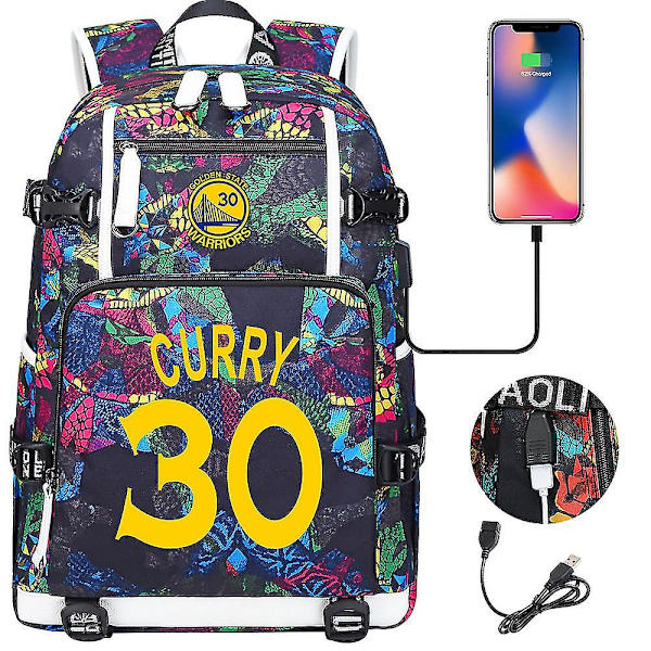 Curry 30 USB-hodetelefoner Ungdomsskoleveske - Basketballstjernedesign for studenter - Reiseveske for menn/kvinner
