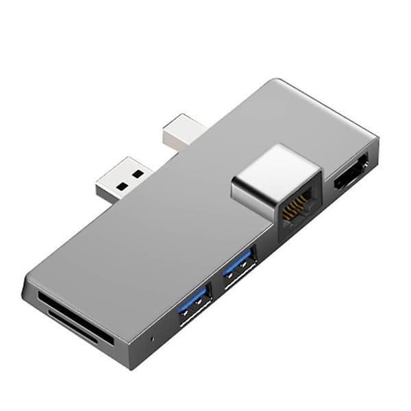 Dockingstasjon Hub for Surface Pro 4 5 6 med 4K -kompatibel TF-kortleser Gigabit Ethernet 2 USB Silver