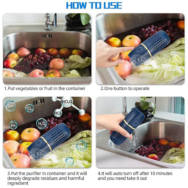 Frukt- og grønnsaksvaskemaskin, rengjøringsapparat, USB-oppladbar matrenser, automatisk husholdning