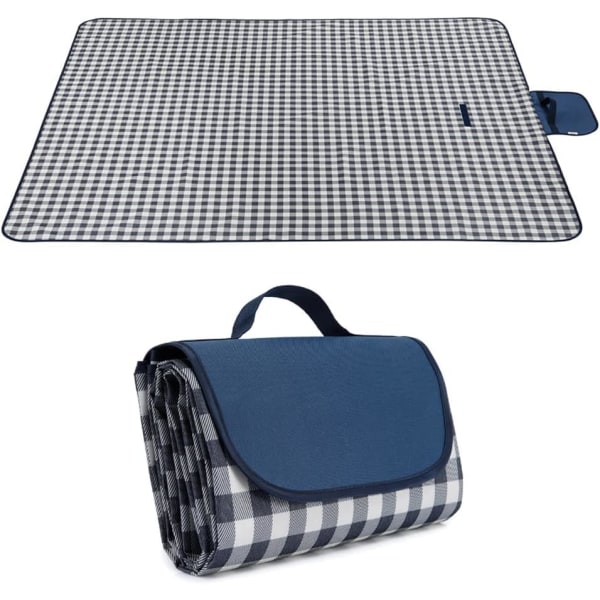 Picnic tæpper, 200 x 200 cm vandtæt picnic tæppe foldbar udendørs strandtæppe, ekstra stort picnic tæppe campingtæppe (blå)