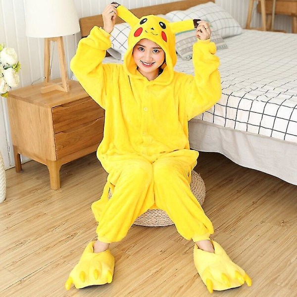 Pikachu Anime Cosplay Eläin Aikuiset Naiset Sarjakuva Pyjamat Talvi Lämmin Onesie Hauska Pehmeä Söpö Hyppyasu Tytöille 4T (Height 95-105CM)