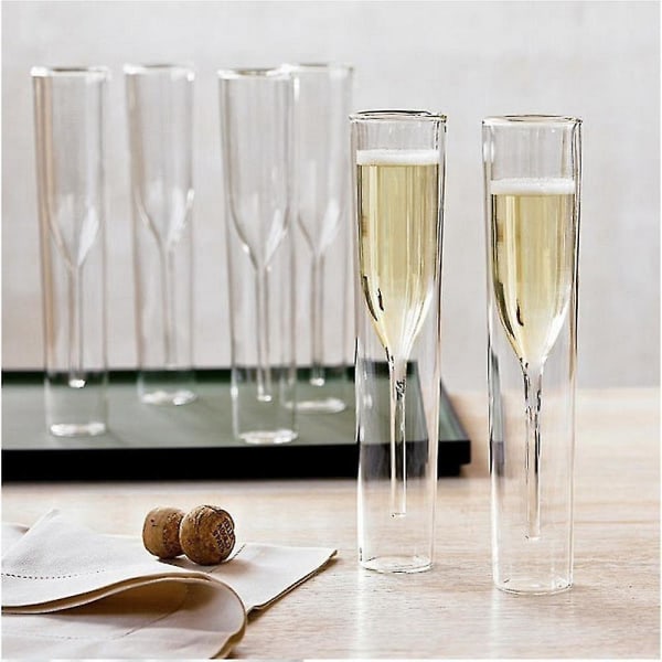 Dobbeltvegg glass Champagne Champagne Fløyter Stemløs Vinglass Beger Bubble Vin Bryllupsfest C