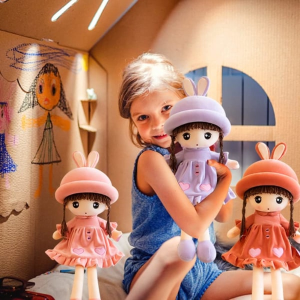 Jenter Fluffy Rag Doll Plysj utstoppet leketøy, Rag Dolls for Baby Girls med skjørt og lue Søt SoftBaby Doll Princess Plysj