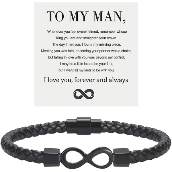 Till min man, Infinity Läderarmband Man Presenter från fru Jag älskar dig för alltid och alltid Armband Pojkvän Årsdag Födelsedag Julpappor G