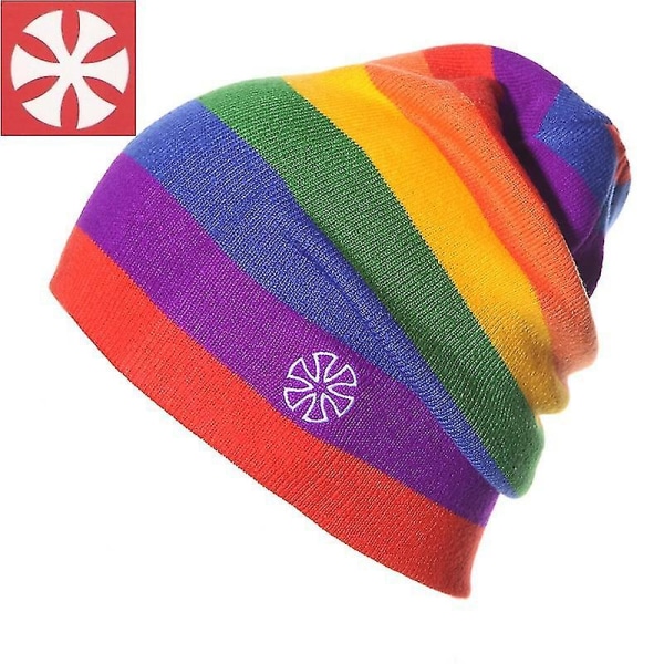 Outdoor Rainbow Ski Beanie Hat Rainbow Winter Ski Hat Warm Skull Cap For Menn Dame 1stk