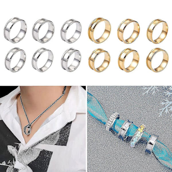 6 stk. ringe kerne blanke til indlæg ring rustfrit stål rillet fingerring 8mm Gold