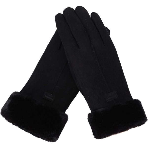 Kvinders vinter varme handsker Touch Screen ruskind tykt foring vanter til kvinder udendørs handske sort